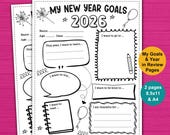 New Year's Resolution Printable for kids. New Year Goals and Year in Review activities for school classroom homeschool, NYE party 2026