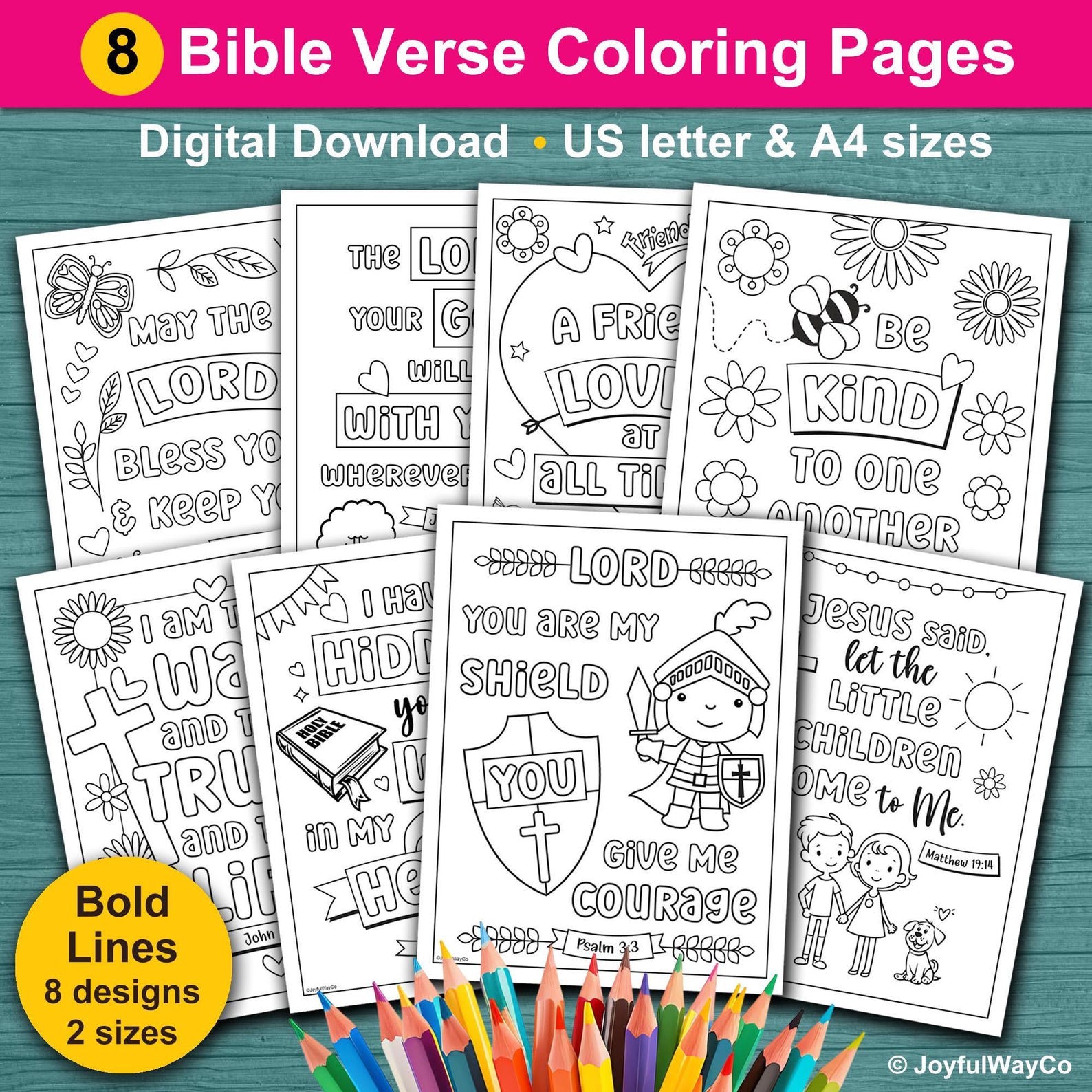 8 Bible Coloring Pages Bundle for Kids. Scripture Verses Coloring for ...