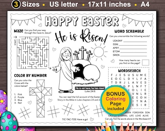 Easter Bible Activity Placemat and Coloring for kids. Christian Easter Sunday School activity for children
