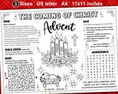 Advent Activity Placemat for Kids. Christian Advent Bible printable for Sunday school. Bible Activity coloring Sheet. The Coming of Christ