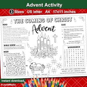 Advent Activity Placemat for Kids. Christian Advent Bible printable for Sunday school. Bible Activity coloring Sheet. The Coming of Christ