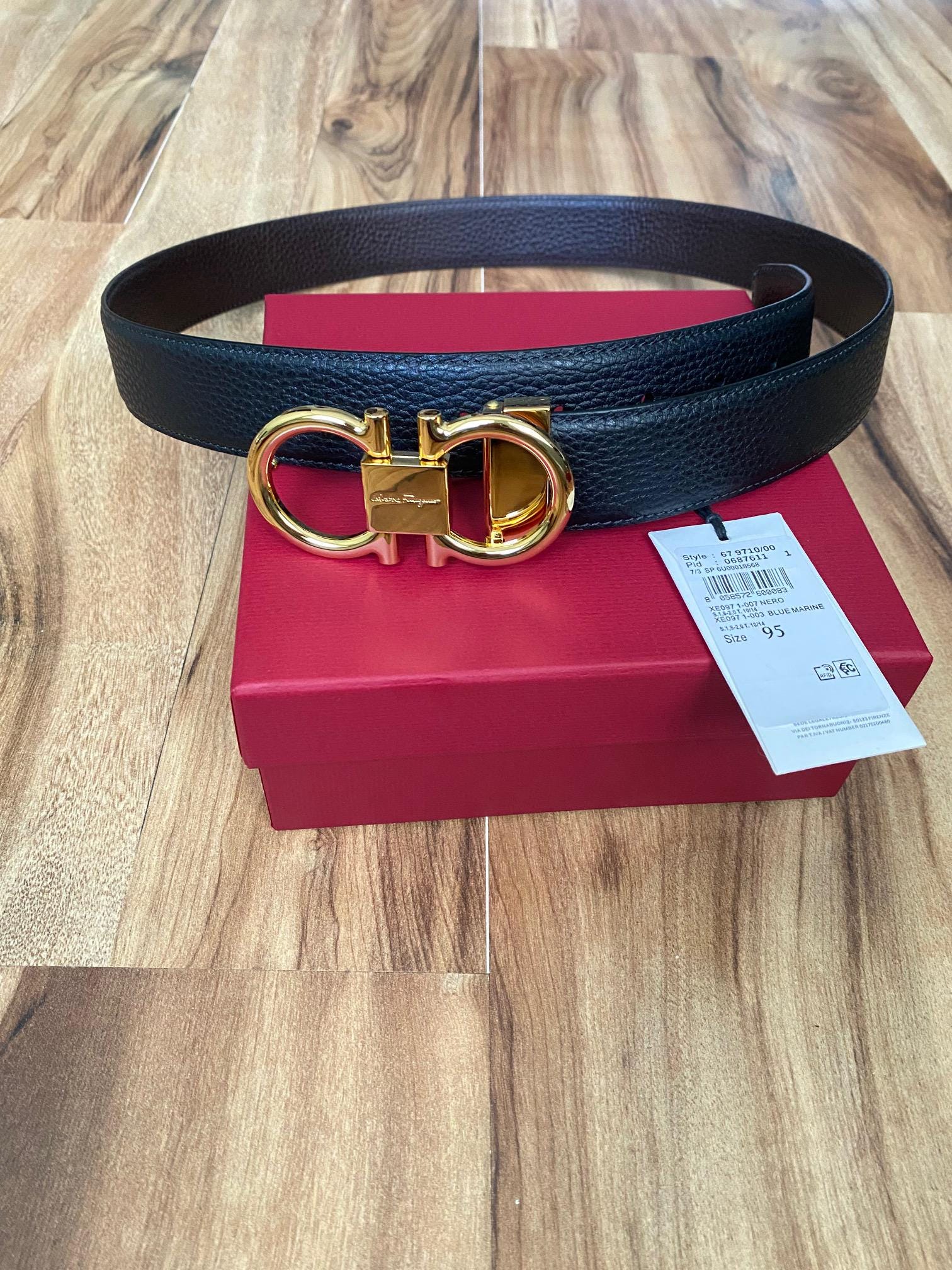 Salvatore Ferragamo Reversible Black brown Gold Buckle Belt Etsy