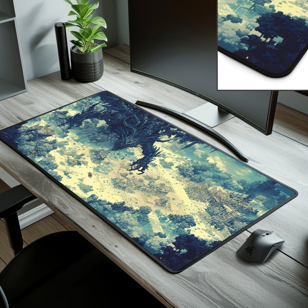 Video Game Retro Pixelized Graphics Isometric Top-Down View Desk Mat Vintage Style Nostalgic Room Office Decor For Gamers