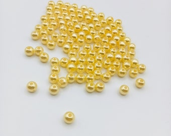 400 perline circa, acriliche, imitazione perla, tinto, tondo, giallo, 6x5.5 mm, Foro: 1.5~2 mm