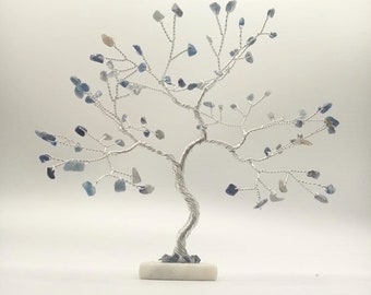 Scultura artigianale in diaspro blu, arredamento casa; Bonsai, albero della vita; anniversario di matrimonio, anniversario di fidanzamento