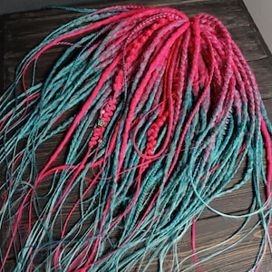 Pink & Turquoise Synthetic Dreads: Handmade Textured DE Extensions (60-65 cm)