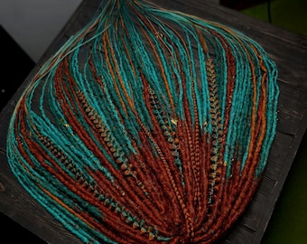Handmade Synthetic Dreadlocks Set: Turquoise & Ginger Braided Hair Extensions
