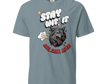 Camiseta gráfica vintage de lobo: camiseta motivacional de algodón hilado en anillo