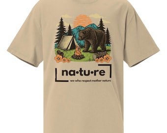 Camiseta extragrande de algodón orgánico: Camisa de camping con osito de peluche