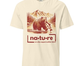 Camiseta de algodón orgánico Bear Fishing, corte oversize, ecológica