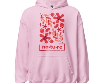 Sudadera unisex de algodón orgánico con estampado floral y naturaleza