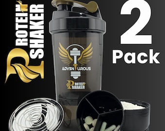 2 Pack Protein Blender Bottle with Powder & Pill Storage