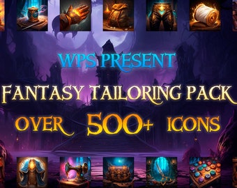 Fantasy Tailoring icons | Craft, Game Icons, graphics, D&D, MTG, Item, Magic, Bags, BattleBanners, Clothes, Fabric, Thread, RPG, GameIcons,