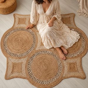 Handwoven Jute Floor Rug Mat Natural Fiber Eco Friendly Boho Home Décor | Organic Handmade by Women Artisans bild 1