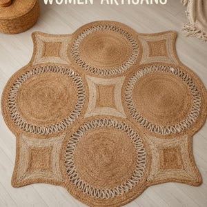 Handwoven Jute Floor Rug Mat Natural Fiber Eco Friendly Boho Home Décor | Organic Handmade by Women Artisans bild 2
