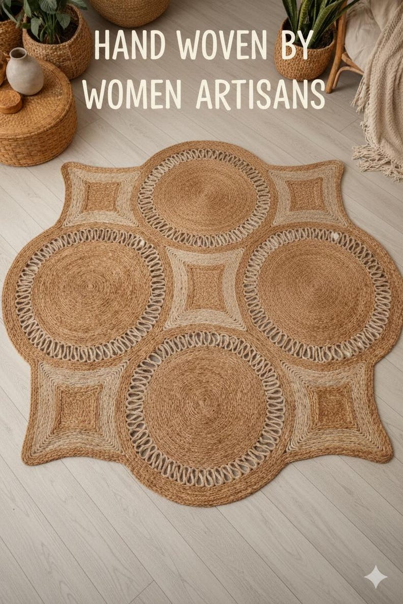 Handwoven Jute Floor Rug Mat Natural Fiber Eco Friendly Boho Home Décor | Organic Handmade by Women Artisans bild 2