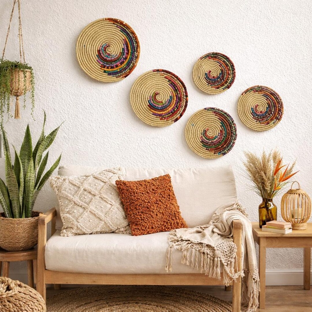 Photo inspiration: Fresh Look at Boho Wall Decor Jute Style Seagrass Set Of 5 Multicolor