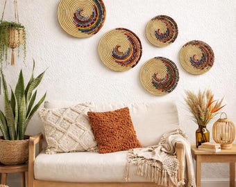 Decoración de pared bohemia / Yute estilo algas marinas / Juego de 5 tapetes multicolores / Decoración ecológica para el hogar de fibra natural / Tejido a mano por artesanas