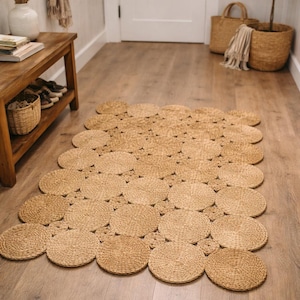 Hand-Woven Geometric Patch-Work Jute Rug