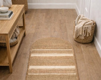 Hand Woven Jute Entryway Mat – Natural Oval Rug | Eco-Friendly | Crafted by Her 27" x 51"
