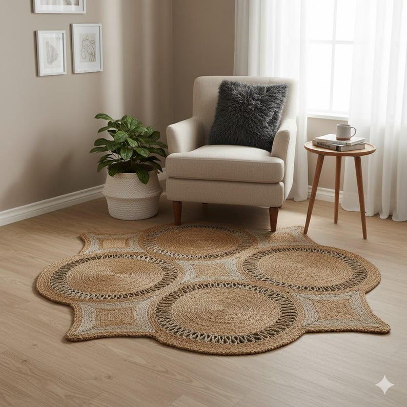Handwoven Jute Floor Rug Mat Natural Fiber Eco Friendly Boho Home Décor | Organic Handmade by Women Artisans bild 9