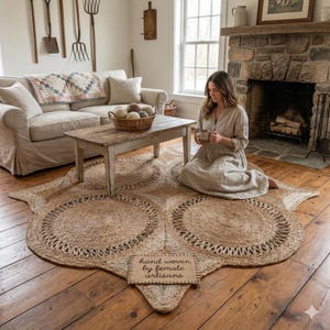 Handwoven Jute Floor Rug Mat Natural Fiber Eco Friendly Boho Home Décor | Organic Handmade by Women Artisans bild 3
