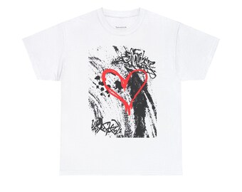 Unisex Graphic Heavy Cotton Tee Graffiti Heart Design Streetwear