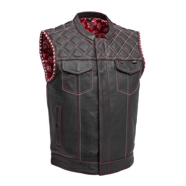 Gilet de moto en cuir fait main pour hommes en cuir avec doublure en filet - Gilet de motard