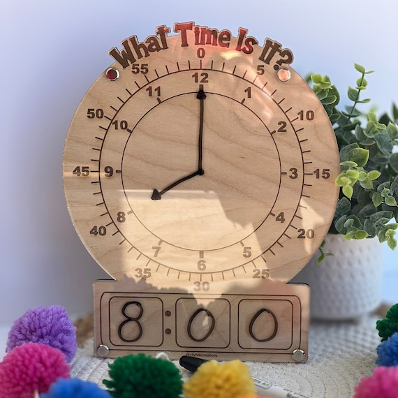 Dry Erase Digital To Analog Clock, Wooden Analog Clock, Acrylic Clock With Digital Analog,Kids Analog Clock,Analog To Digital learning Clock