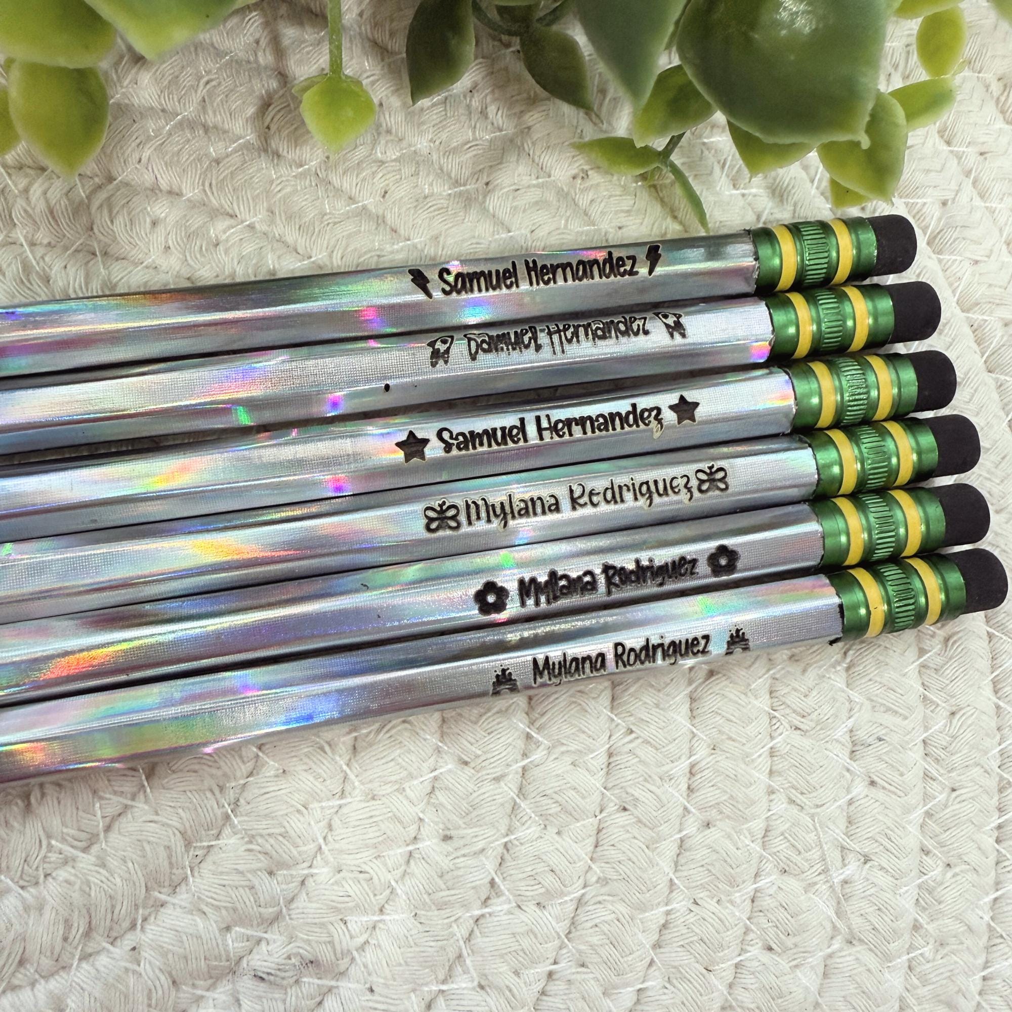 Personalized Holographic Pencils, Personalized Engraved Pencils, Ticonderoga Engraved Pencils, Back To School Pencils, Custom Holo Pencils.