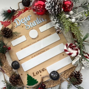 Placa de carta Querido Papai Noel, Placa de Querido Papai Noel, Placa reutilizável de Querido Papai Noel para crianças, Adereço para fotos de lista de desejos de Natal, Presente de véspera de Natal para crianças.