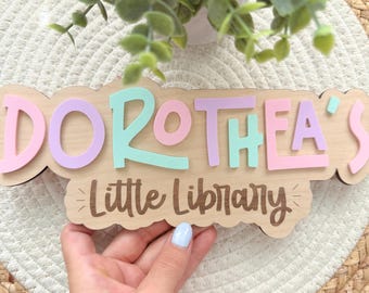 Custom Kids Library Sign, Personalized Children's Library Sign, Personalized Little Library Sign, Book Nook Corner, Kids Room Library Sign.