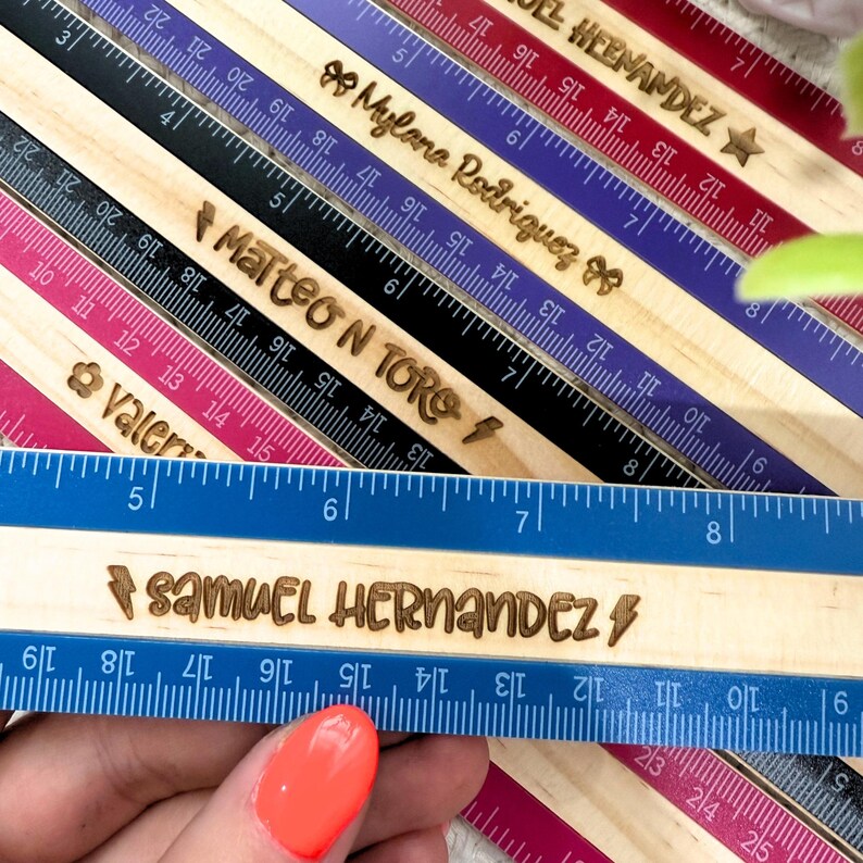 Engraved Ruller Personalized Wooden Ruler for Kids, Custom Engraved Colored Ruler for ...