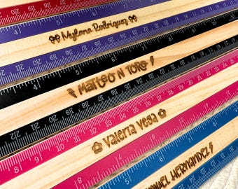 Regla de madera personalizada para niños, regla de color grabada personalizada para niños, útiles escolares para niños, regla grabada para maestros.