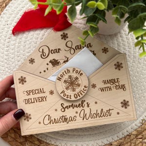 Brief an Santa Umschlagverzierung, personalisierte Santa-Umschlagverzierung für die Wunschliste der Kinder, Buchstabe an Santa-Verzierung für Kinder.