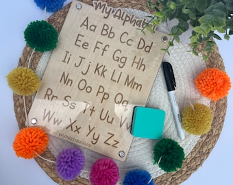 Tablero de práctica reutilizable del abecedario, tablero reutilizable Montessori de borrado en seco, tablero de trazado, materiales Montessori para niños, suministros de aprendizaje preescolar