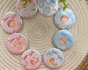 Gender Reveal Custom Pin Button, Team Boy Pin Button, Team Girl Pin Button, Family Name Badges Pin back Buttons, Personalized Gender Buttons