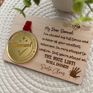 Nice List Certificate Medal, Personalized Nice List Medal, Kids Nice List Medal, Personalized Christmas Eve Box Gift, Santa&#39;s Nice List Gift