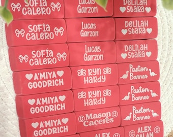 Custom Pink Eraser For Kids, Engraved Erasers For School, Personalized Pink Eraser, Pink Pearl Eraser For School, Erasers For Back to School