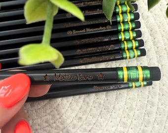Custom Black Ticonderoga Pencils, Personalized Engraved Pencils, Ticonderoga Yellow Pencils, Back To School Pencils, Custom Holo Pencils.