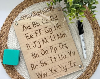 Abc-traceerbord, droog uitwisbare lettertracering, alfabettraceringsbord, herbruikbaar droog uitwisbaar overtrekbord, voorschools leren, cadeaus voor kinderen