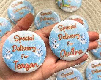 Christmas Pinback Buttons, Personalized Pinback Button, Special Delivery Button, Santa Sack Button, Holiday Pinback Button, Xmas Pin Buttons