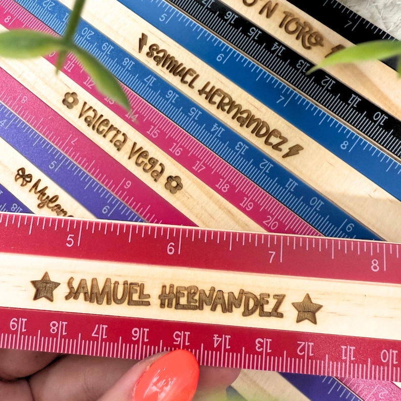 Engraved Ruller Personalized Wooden Ruler for Kids, Custom Engraved Colored Ruler for ...