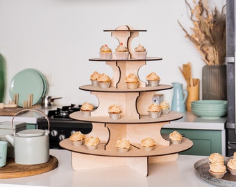 Cupcake Turm für die Hochzeit, Cupcake Etagere groß, Cupcake Etagere aus Holz, Cupcake Etagere aus Holz, Hochzeitstorte rund