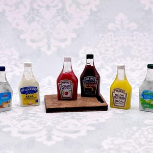 1:12 scale doll food mini condiment bottles mini ketchup bottle mini mayo hellmans heinz barbecue mustard bottle mini ranch