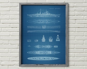 Digital Poster, INSTANT DOWNLOAD, Decorative Wall Art Blueprint ship “Prinz Eugen cruiser”