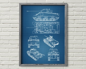 Digital Poster, INSTANT DOWNLOAD, Decorative Wall Art Blueprint tank “Sherman Firefly”