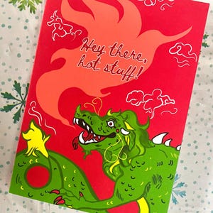 Hé, trucs chauds, carte de voeux et enveloppe dragon - carte de célébration du nouvel an-fantaisie folklorique rouge chinois carte-cadeau d'illustration cool