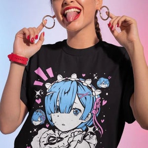 Re:Zero Rem Ram Aesthetic Anime Vaporwave Unisex Jersey Short Sleeve Tee