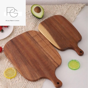 Personalized Acacia Wood Handle Cutting Board - Rustic Bread & Fruit Serving Board, Custom Engraved Kitchen Gift